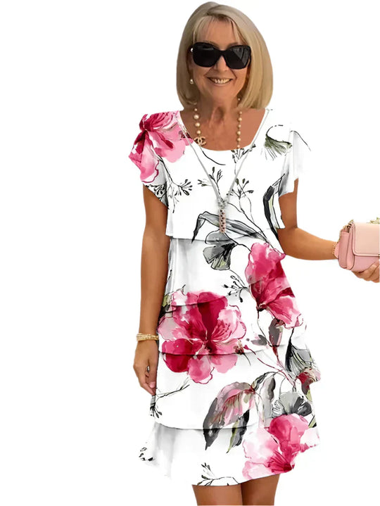 Dames bloemenjurk met ruffle mouwen