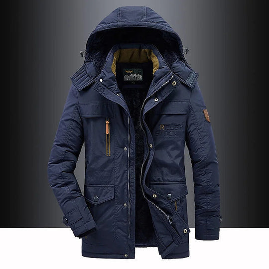 Heren winterparka met middellange snit en gestructureerde capuchon