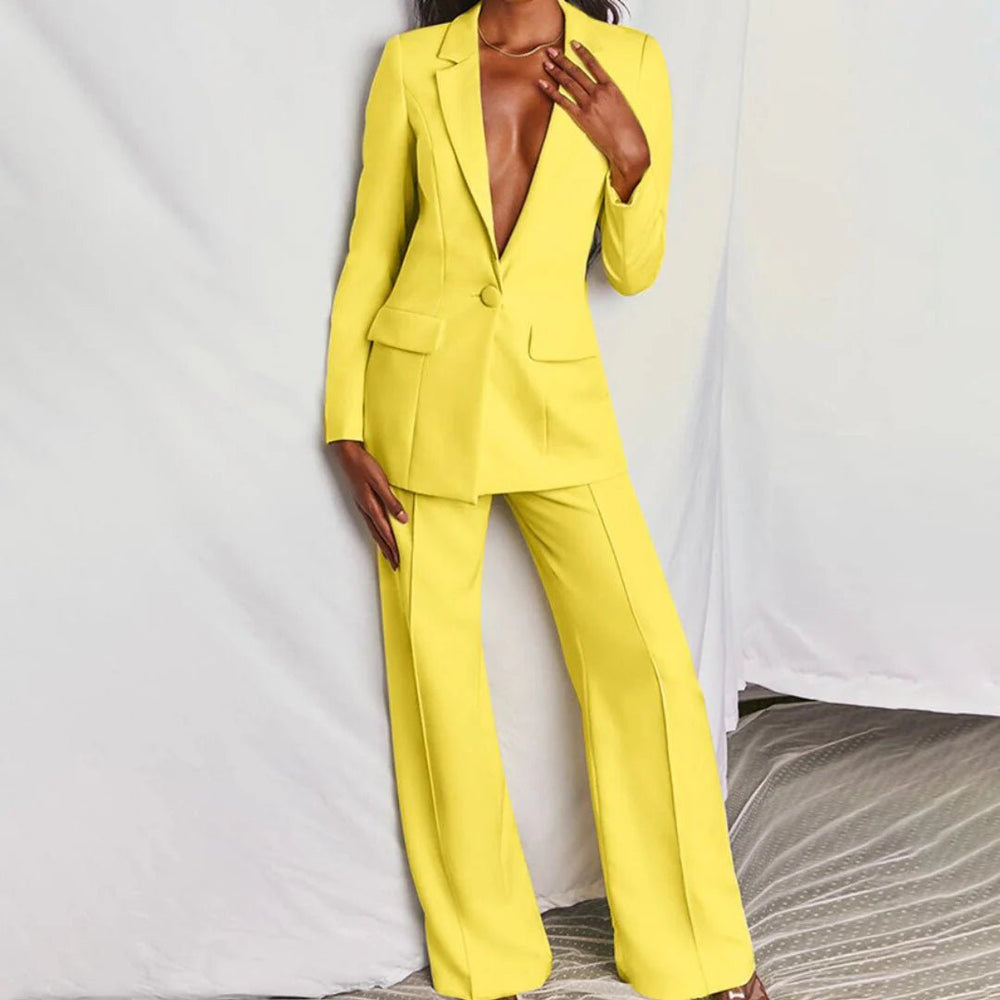 Dames blazer set met revers en wijde pantalon