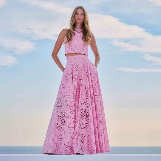 Dames set met geborduurd crop-top en maxirok