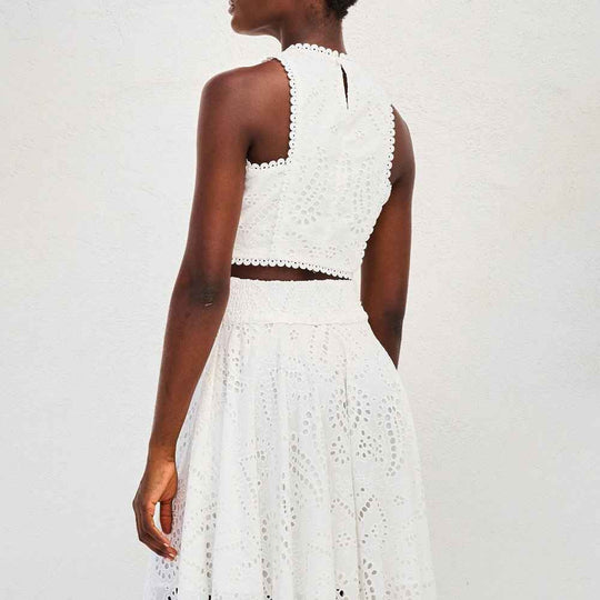 Dames set met geborduurd crop-top en maxirok