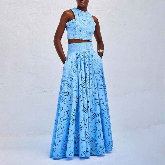 Dames set met geborduurd crop-top en maxirok